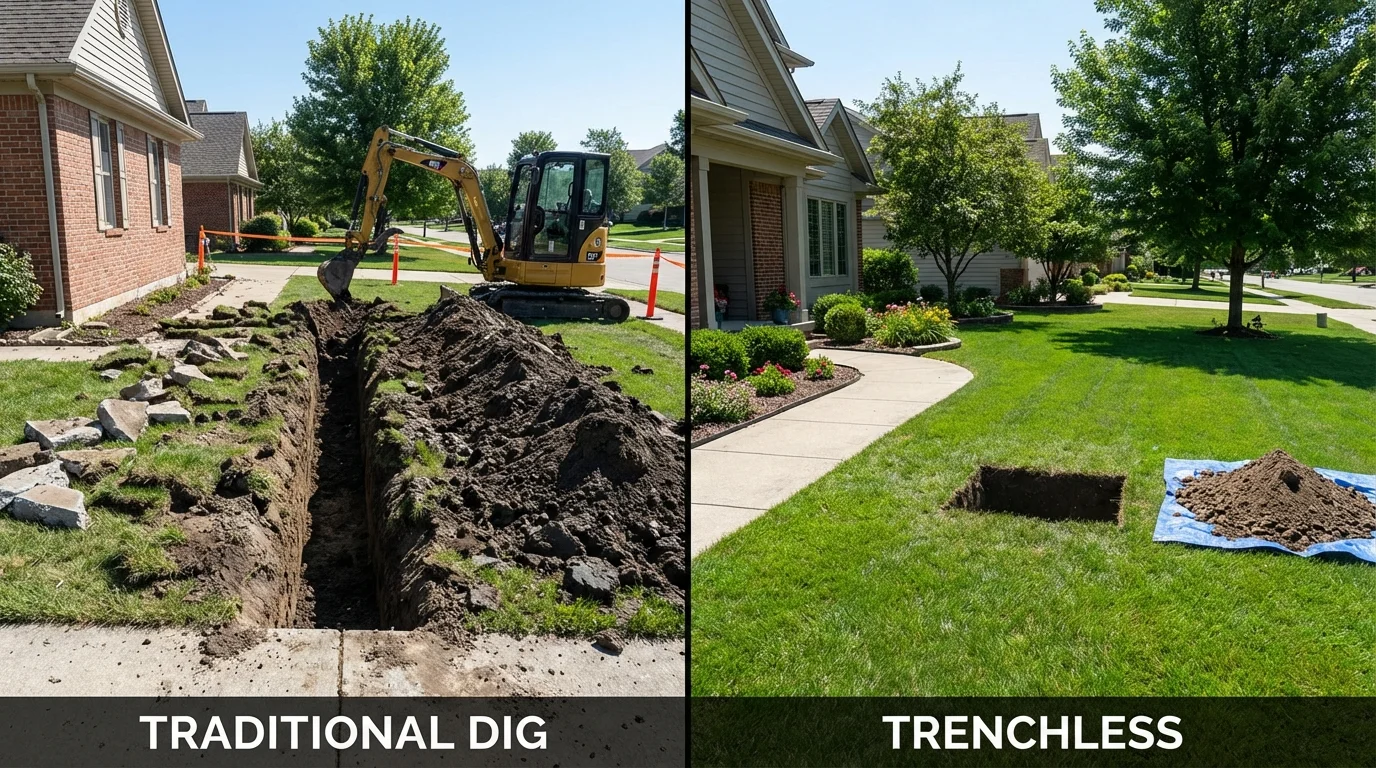 Trenchless sewer repair with minimal yard damage versus traditional excavation in Bayou La Batre, AL